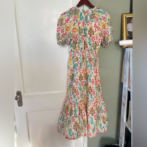 Anthropologie Maxi Dress Felipa Ikat Printed Multicolor Puff Sleeve! XS - Picture 4 of 10